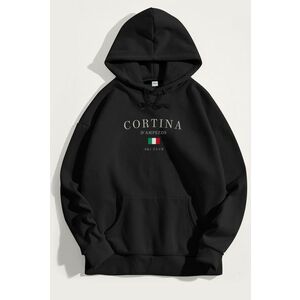 Mikina s Kapucí, Barva Černá, s Potiskem Cortina Ski Club obraz