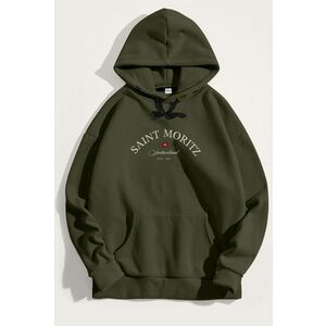 Mikina s Kapucí, Barva Khaki, s Potiskem Saint Moritz Switzerland obraz