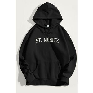 Mikina s Kapucí, Barva Černá, s Potiskem St. Moritz obraz