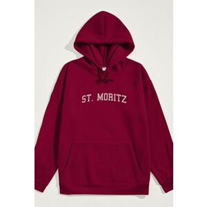 Mikina s Kapucí, Barva Bordó, s Potiskem St. Moritz obraz