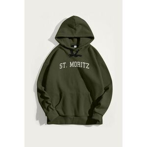 Mikina s Kapucí, Barva Khaki, s Potiskem St. Moritz obraz