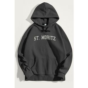 Mikina s Kapucí, Barva Železitě Šedá, s Potiskem St. Moritz obraz