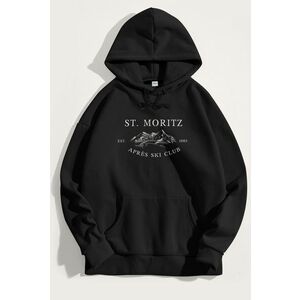 Mikina s Kapucí, Barva Černá, s Potiskem St. Moritz Est. 1985 obraz