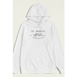 Mikina s Kapucí, Barva Bílá, s Potiskem St. Moritz Est. 1985 obraz