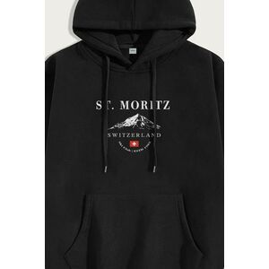 Mikina s Kapucí, Barva Černá, s Potiskem St. Moritz Swiss Ski Club obraz