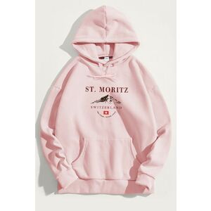 Mikina s Kapucí, Barva Růžová, s Potiskem St. Moritz Swiss Ski Club obraz