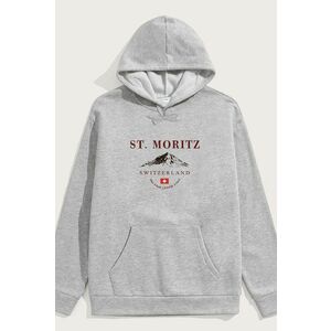 Mikina s Kapucí, Barva Šedá, s Potiskem St. Moritz Swiss Ski Club obraz
