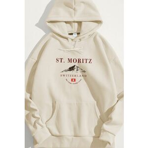 Mikina s Kapucí, Barva Ekru, s Potiskem St. Moritz Swiss Ski Club obraz