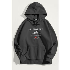 Mikina s Kapucí, Barva Železitě Šedá, s Potiskem St. Moritz Swiss Ski Club obraz