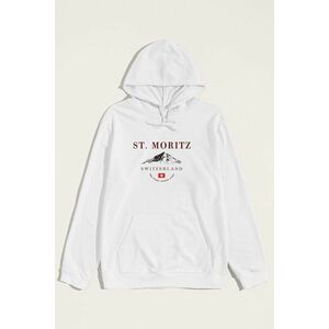 Mikina s Kapucí, Barva Bílá, s Potiskem St. Moritz Swiss Ski Club obraz