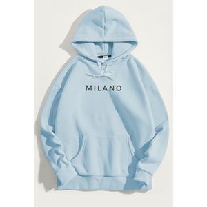 Mikina s Kapucí, Barva Nebesky Modrá , s Potiskem Milano Grey obraz