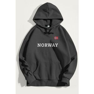 Mikina s Kapucí, Barva Železitě Šedá, s Potiskem Norway obraz