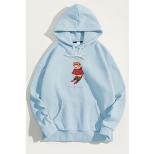 Mikina s Kapucí, Barva Nebesky Modrá , s Potiskem Ski Club Teddy obraz