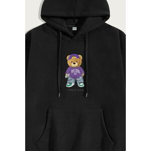 Mikina s Kapucí, Barva Černá, s Potiskem King Teddy obraz