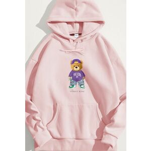 Mikina s Kapucí, Barva Růžová, s Potiskem King Teddy obraz