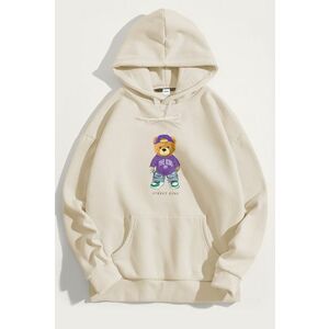 Mikina s Kapucí, Barva Ekru, s Potiskem King Teddy obraz