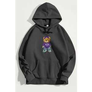 Mikina s Kapucí, Barva Železitě Šedá, s Potiskem King Teddy obraz