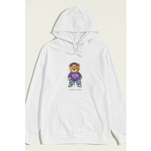 Mikina s Kapucí, Barva Bílá, s Potiskem King Teddy obraz