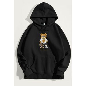 Mikina s Kapucí, Barva Černá, s Potiskem No Rulez Teddy obraz