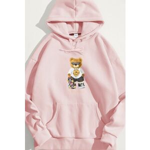 Mikina s Kapucí, Barva Růžová, s Potiskem No Rulez Teddy obraz