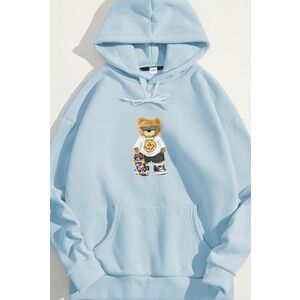 Mikina s Kapucí, Barva Nebesky Modrá , s Potiskem No Rulez Teddy obraz