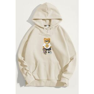 Mikina s Kapucí, Barva Ekru, s Potiskem No Rulez Teddy obraz