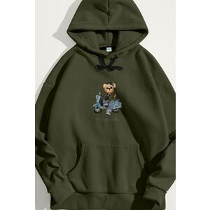 Mikina s Kapucí, Barva Khaki, s Potiskem Vintage Style Teddy obraz