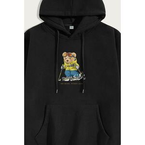 Mikina s Kapucí, Barva Černá, s Potiskem Ski More Teddy obraz