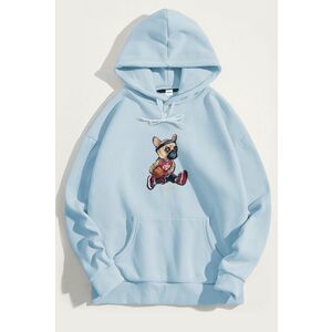 Mikina s Kapucí, Barva Nebesky Modrá , s Potiskem Shot Maker Teddy obraz