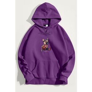 Mikina s Kapucí, Barva Fialová , s Potiskem Shot Maker Teddy obraz
