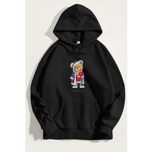 Mikina s Kapucí, Barva Černá, s Potiskem Stay Real Teddy obraz