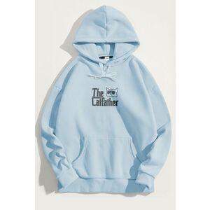 Mikina s Kapucí, Barva Nebesky Modrá , s Potiskem The Catfather obraz