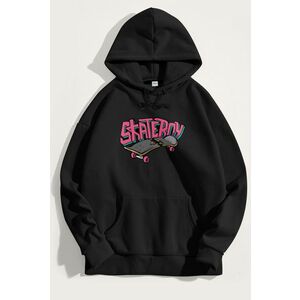 Mikina s Kapucí, Barva Černá, s Potiskem Skateboy obraz