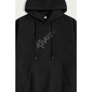 Mikina s Kapucí, Barva Černá, s Potiskem Rebel obraz