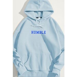 Mikina s Kapucí, Barva Nebesky Modrá , s Potiskem Humble Print obraz