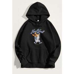 Mikina s Kapucí, Barva Černá, s Potiskem Baseball Teddy obraz