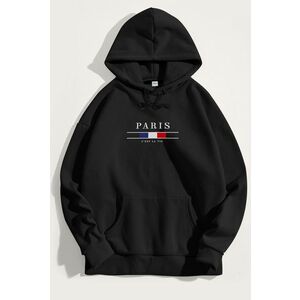 Mikina s Kapucí, Barva Černá, s Potiskem Paris La Vie obraz