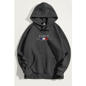 Mikina s Kapucí, Barva Železitě Šedá, s Potiskem Paris La Vie obraz