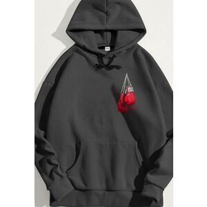 Mikina s Kapucí, Barva Železitě Šedá, s Potiskem Boxing Legend obraz