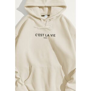 Mikina s Kapucí, Barva Ekru, s Potiskem C Est La Vie obraz