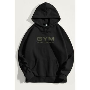 Mikina s Kapucí, Barva Černá, s Potiskem Gym Therapy obraz