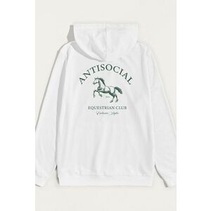 Mikina s Kapucí, Barva Bílá, s Potiskem Antisocial Club obraz
