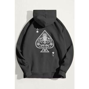 Mikina s Kapucí, Barva Železitě Šedá, s Potiskem Huge Ace obraz