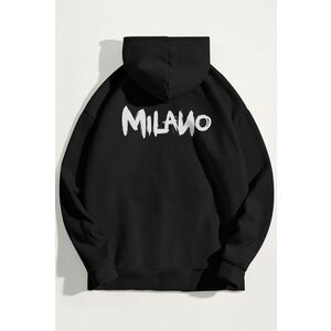 Mikina s Kapucí, Barva Černá, s Potiskem Milano obraz