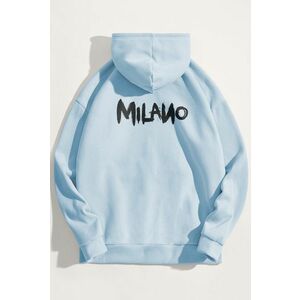 Mikina s Kapucí, Barva Nebesky Modrá , s Potiskem Milano obraz
