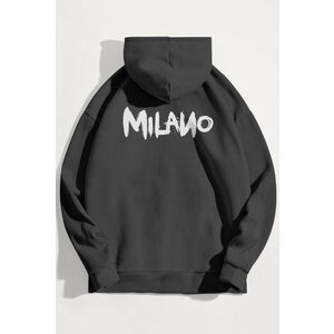 Mikina s Kapucí, Barva Železitě Šedá, s Potiskem Milano obraz