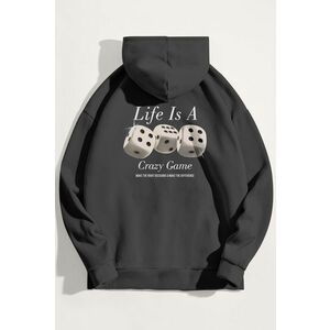 Mikina s Kapucí, Barva Železitě Šedá, s Potiskem Life Is A Game obraz