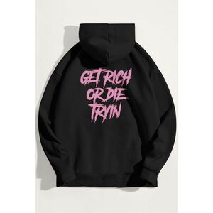 Mikina s Kapucí, Barva Černá, s Potiskem Get Rich obraz
