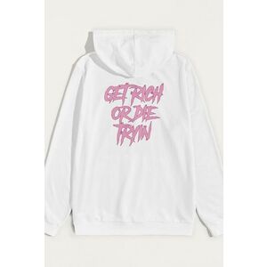 Mikina s Kapucí, Barva Bílá, s Potiskem Get Rich obraz