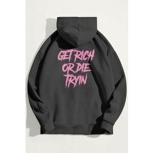 Mikina s Kapucí, Barva Železitě Šedá, s Potiskem Get Rich obraz
